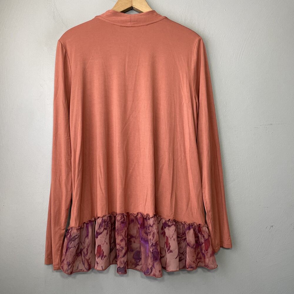 LOGO Lori Goldstein Layering Cardigan Size Medium Brick Boho Ruffled Lagenlook - Picture 6 of 12